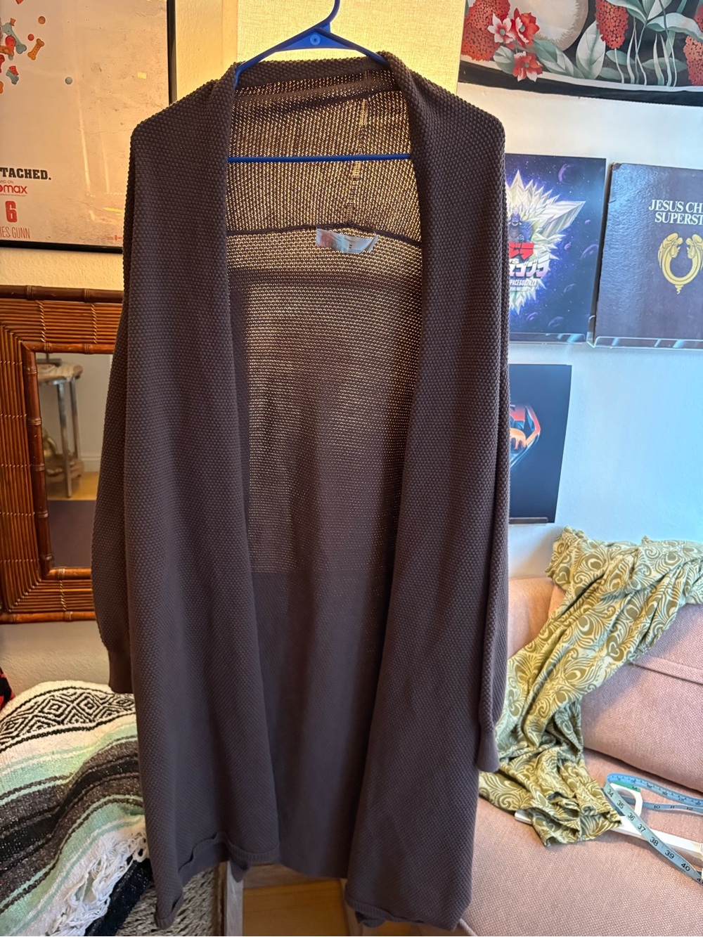 Free People Beach Open-Front Longline Knit Cardigan Sweater Duster - Brown
